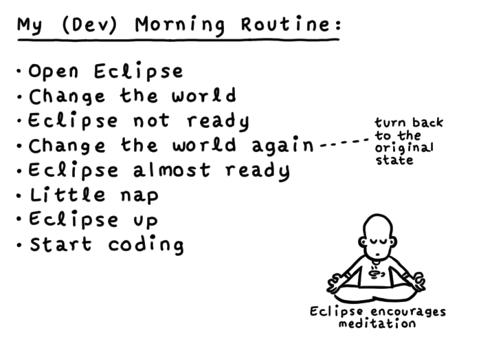 my (dev) morning routine geek comic